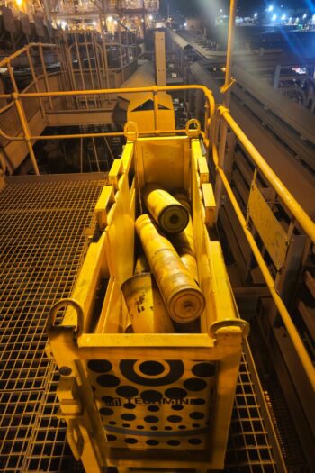Drop Box Bin with conveyor belt rollers